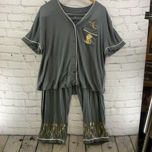 Disney Pajama Set Sz XL Aladdin Print Gray Top And‎ Bottom